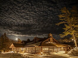 Keweenaw Mountain Lodge under a full moon.