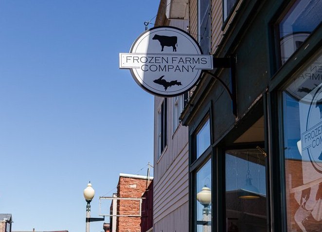 The storefront of Frozen Farms Co. in Calumet