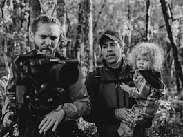 Cinematographer Michael Johns and Director Seth Anderson (with his son Aidan) on the set of the U.P.-based series "NORTHBOUND."