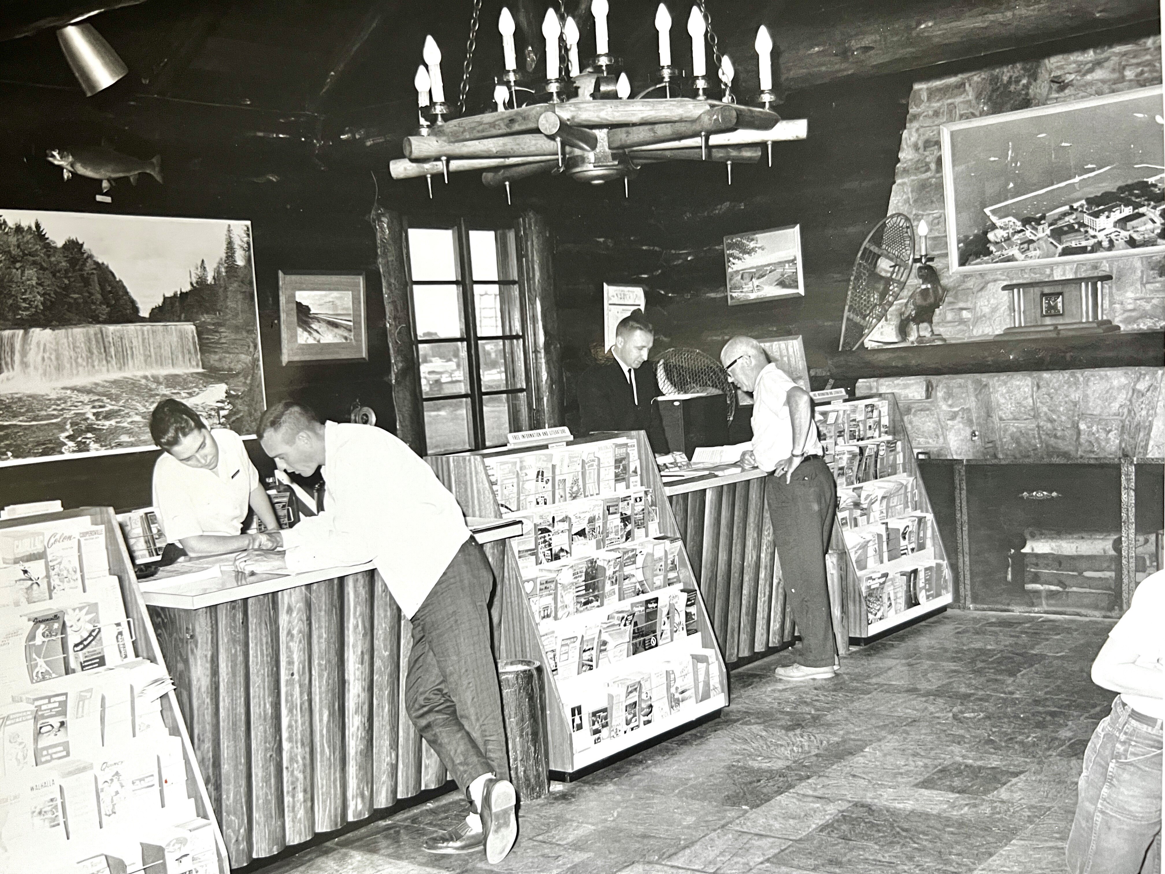 The old front desk at the original Menominee Tourist Lodge.