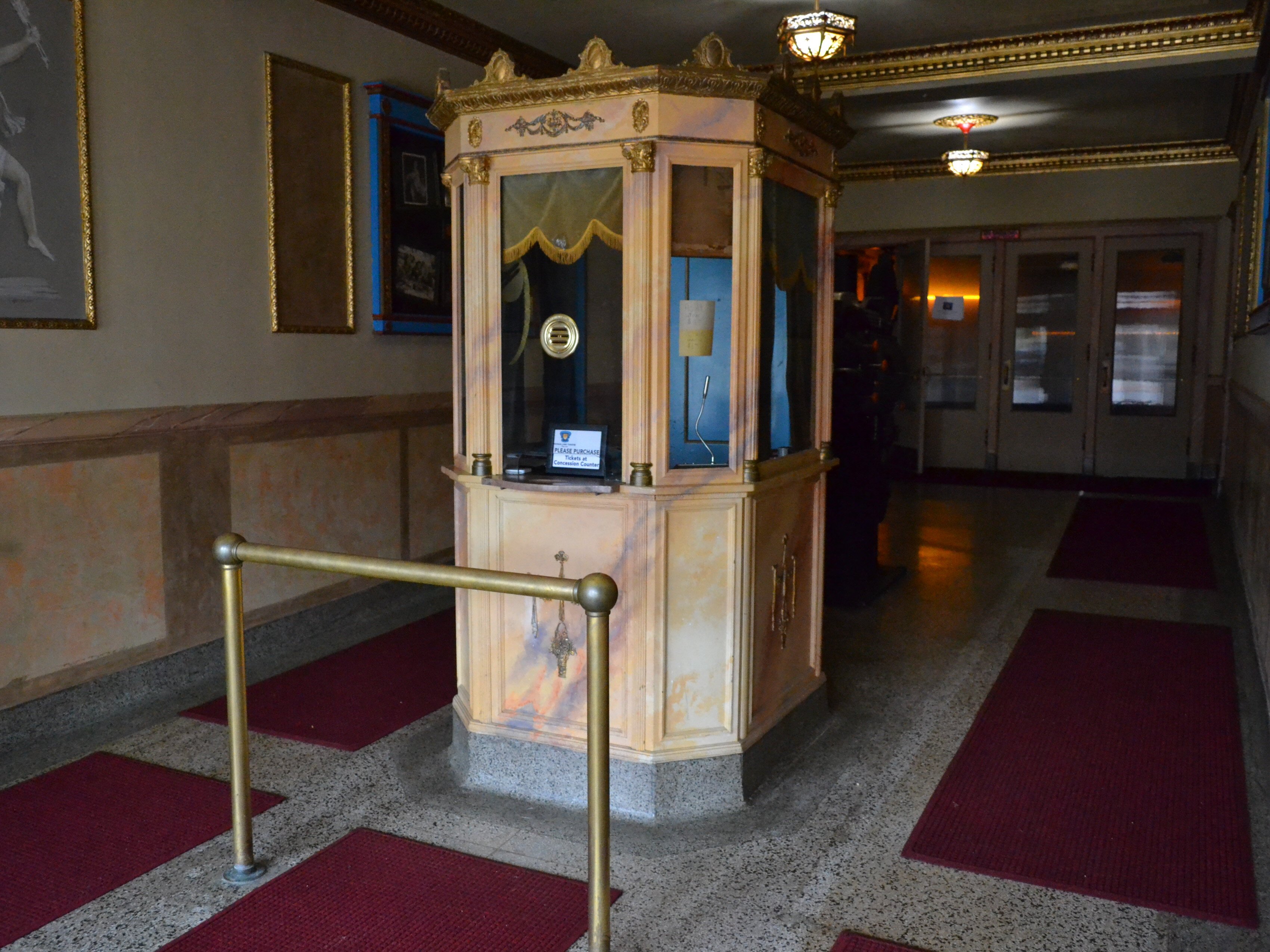 The ticket booth at the historic Tahqua-Land Theatre.