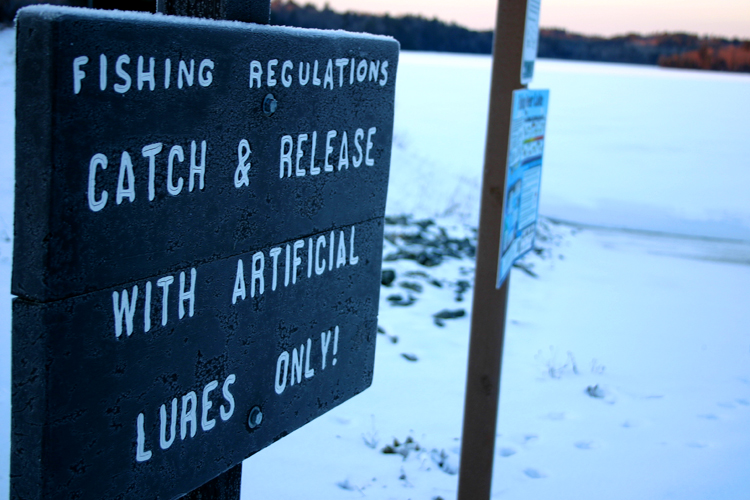 A sign at the Deer Lake boat launch. 